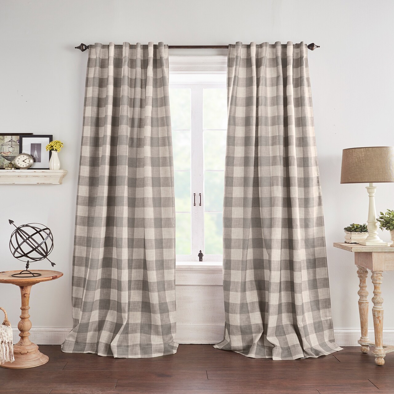 Threadmade Home Grainger Buffalo Check Blackout Window Curtain, Gray - 52"W x 108"L